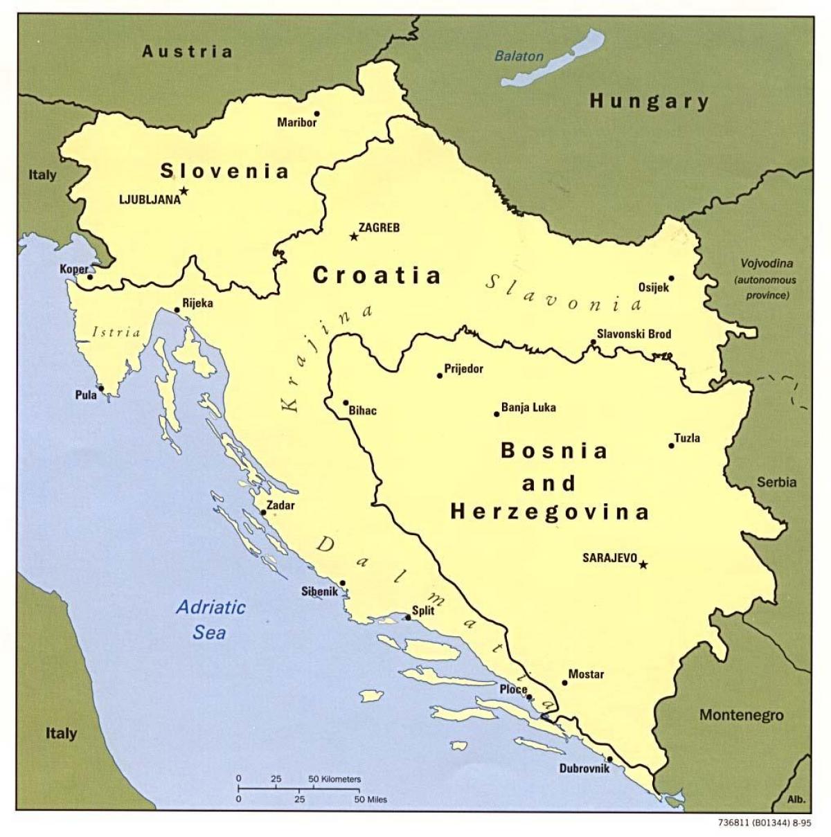 zemljevid Bosne in Hercegovine in okoliških državah
