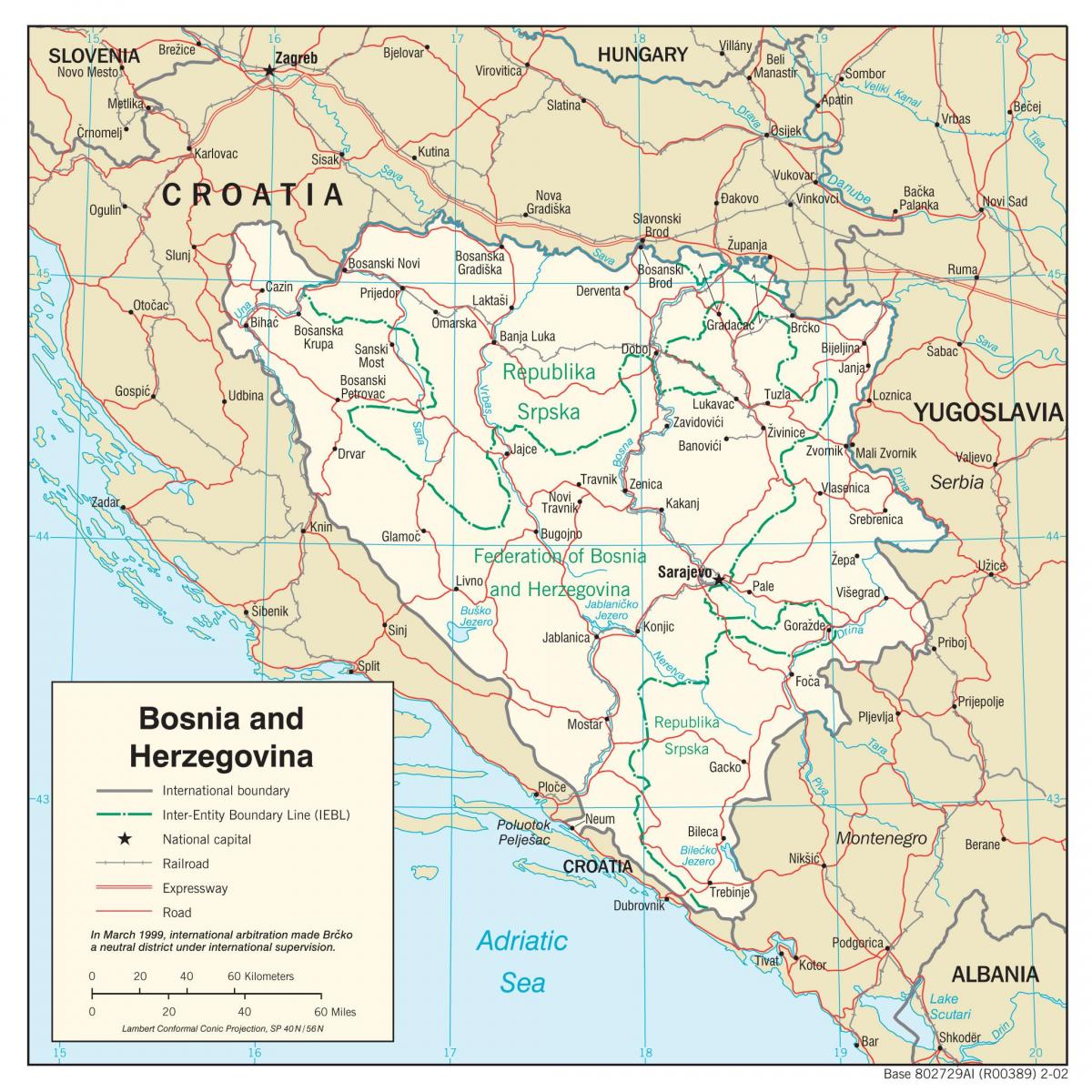 Bosna in Hercegovina zemljevid