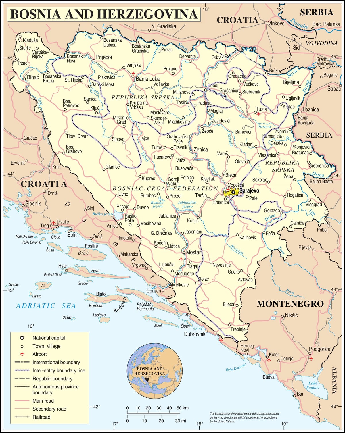 Zemljevid Bosne turističnih