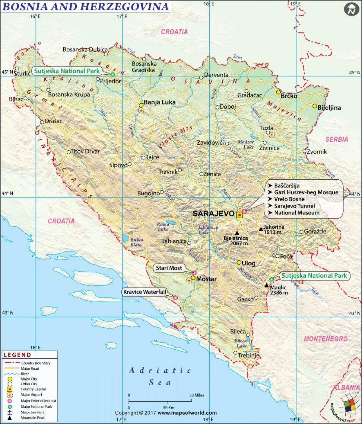 Bosna in Hercegovina zemljevid